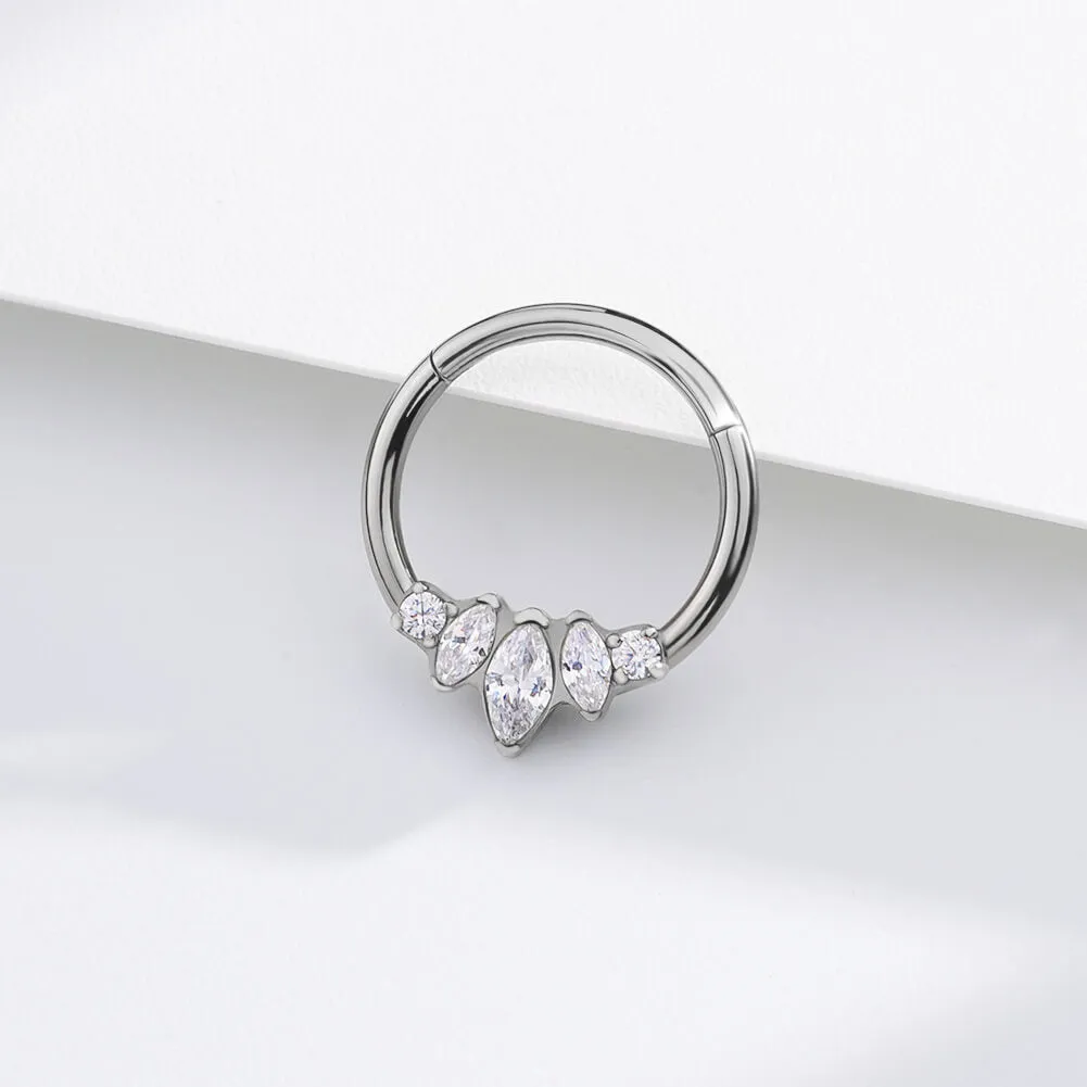 16G Titanium Marquise Clear CZ Hinged Segment Septum Ring