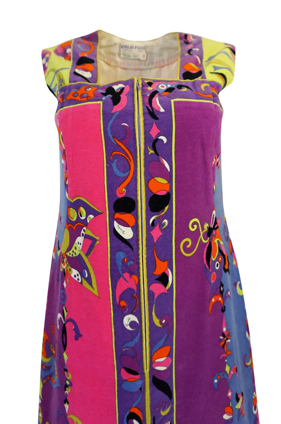 1960s Emilio Pucci Vivid Printed Velvet Front Zipper Dress