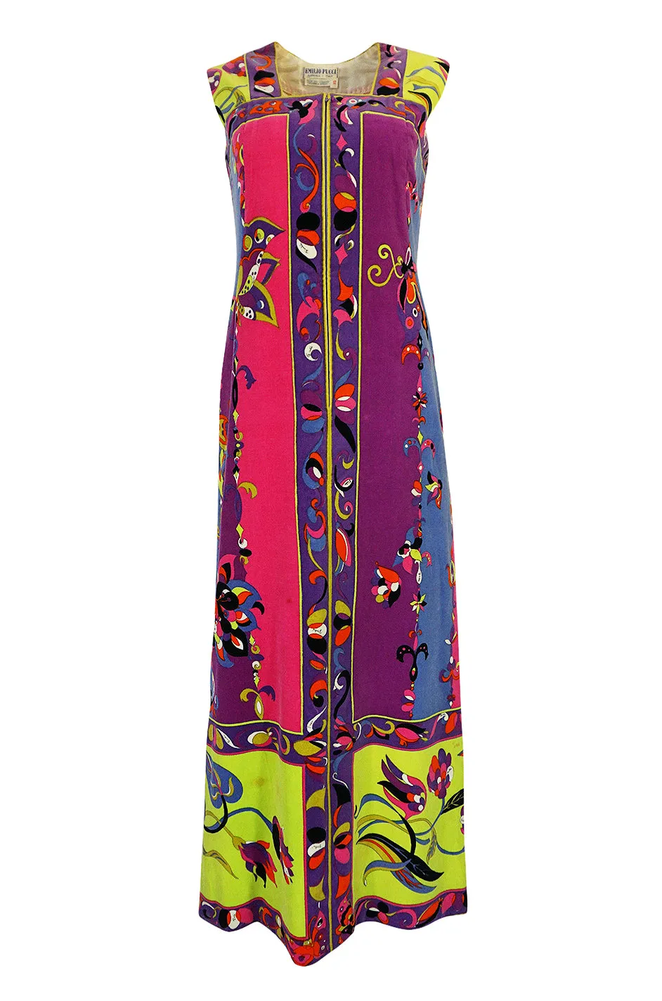 1960s Emilio Pucci Vivid Printed Velvet Front Zipper Dress