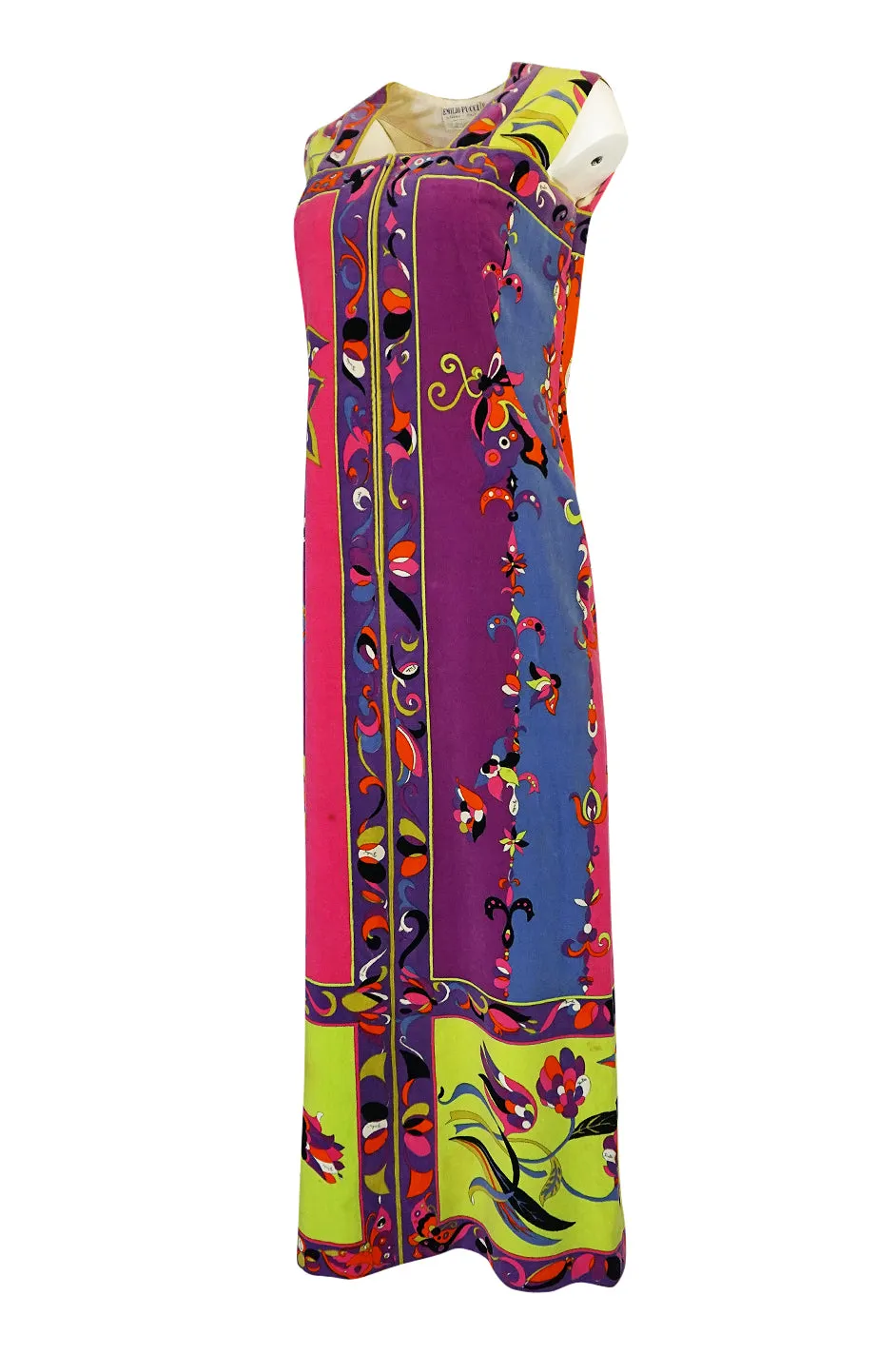 1960s Emilio Pucci Vivid Printed Velvet Front Zipper Dress