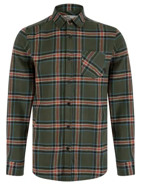 Aberavon Yarn Dyed Checked Cotton Flannel Shirt in Deep Depths Green - Tokyo Laundry