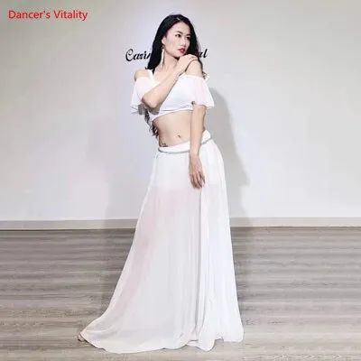 Belly Dance Suit Sling Top Off Shoulder Sleeves Split Skirt Practice Clothes Aldult Oriental Women Dancing Performance Clothing