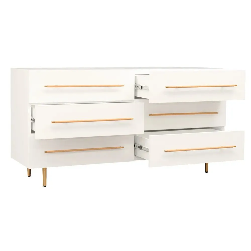 Caroline 6-Drawer Oak Chest - White