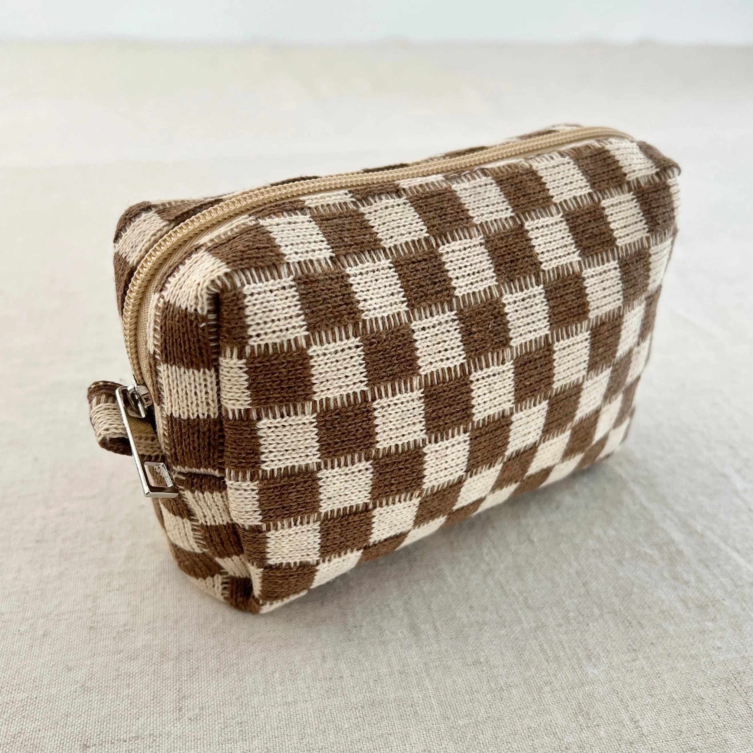 Checkerboard Cosmetic Bag - Brown