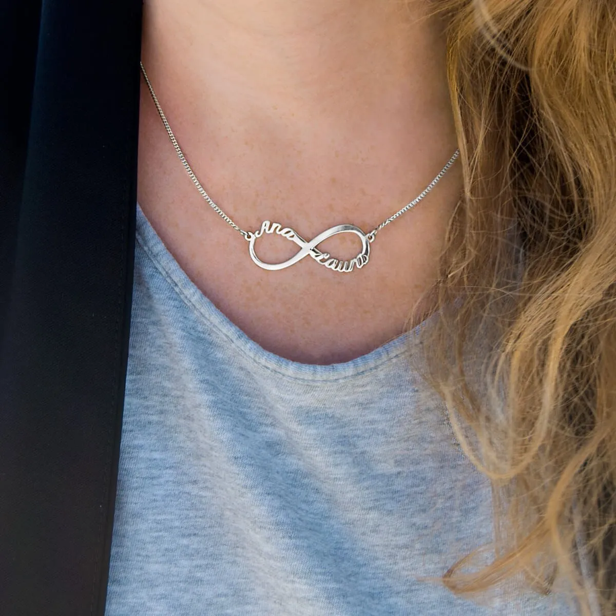 Custom Infinity 2 Names Silver Necklace