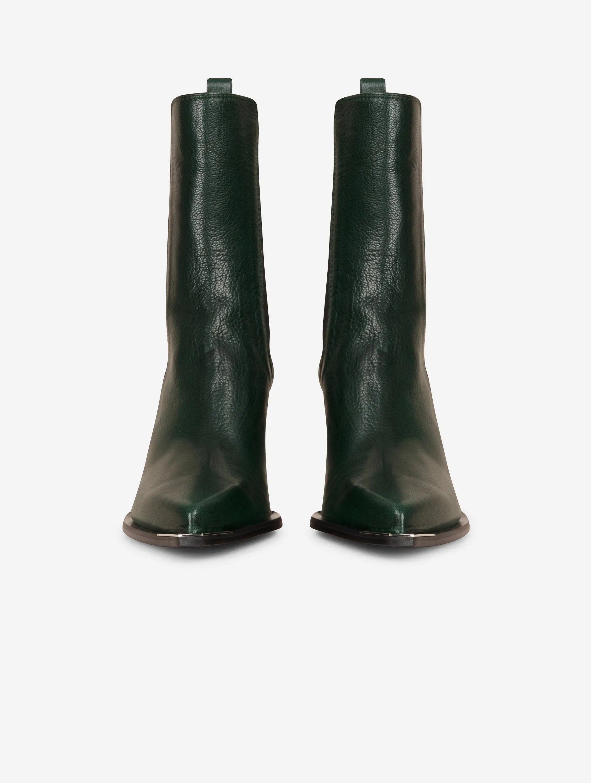 Elasticated green leather ankle boots