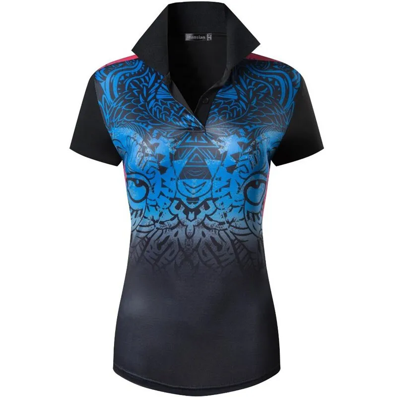 jeansian Style Women Casual Short Sleeve T-Shirt Floral Print Polo Golf Polos Tennis Badminton Black