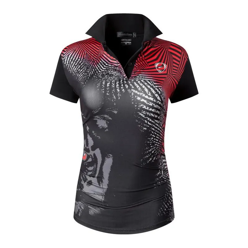 jeansian Style Women Casual Short Sleeve T-Shirt Floral Print Polo Golf Polos Tennis Badminton Black