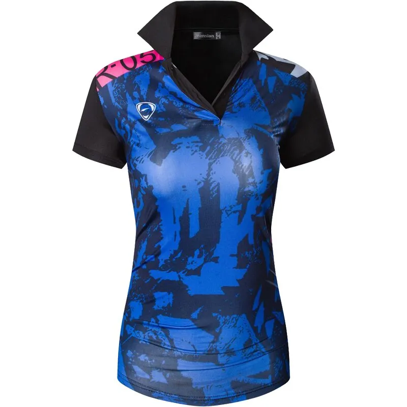 jeansian Style Women Casual Short Sleeve T-Shirt Floral Print Polo Golf Polos Tennis Badminton Black