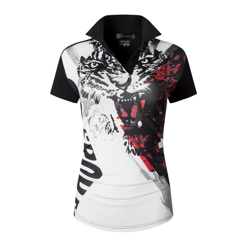 jeansian Style Women Casual Short Sleeve T-Shirt Floral Print Polo Golf Polos Tennis Badminton Black