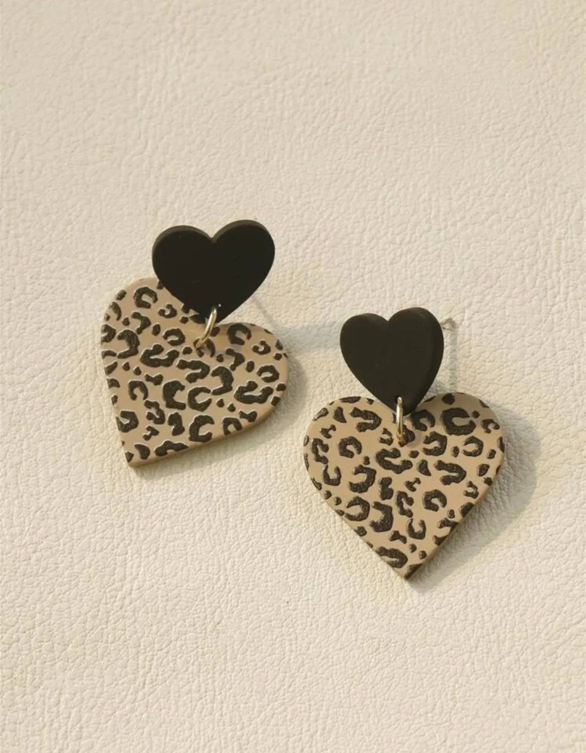 Leopard Print Heart Stud Drop Earrings