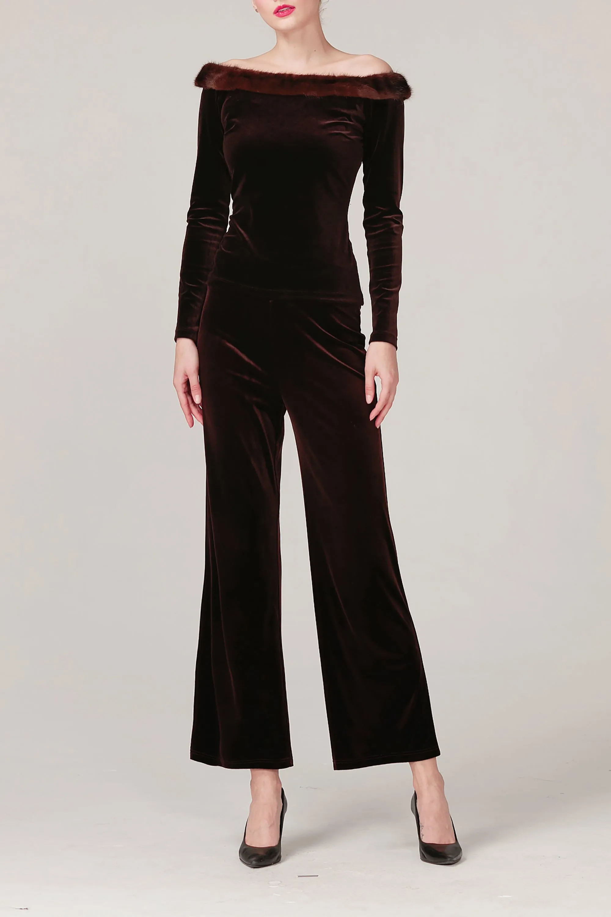 Lidia Wide Legged Stretchy Velvet Pants