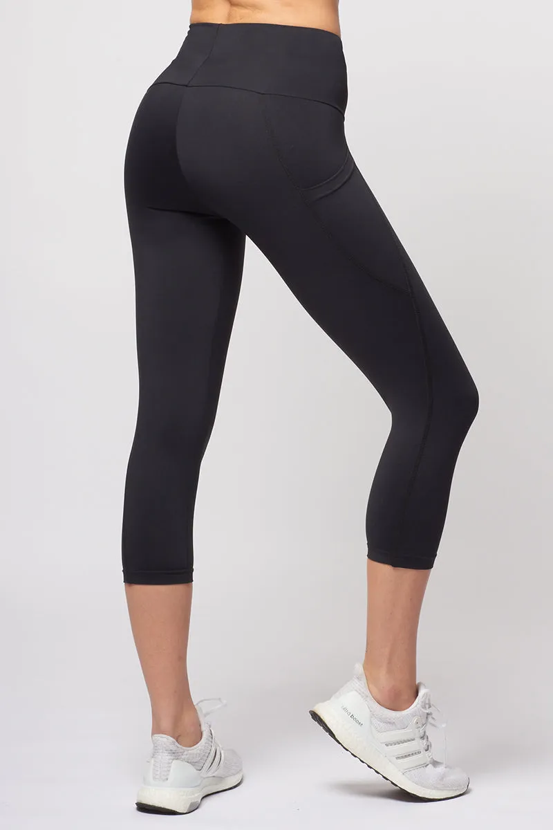 Medium Compression Cropped Leggings with Side Pockets Black