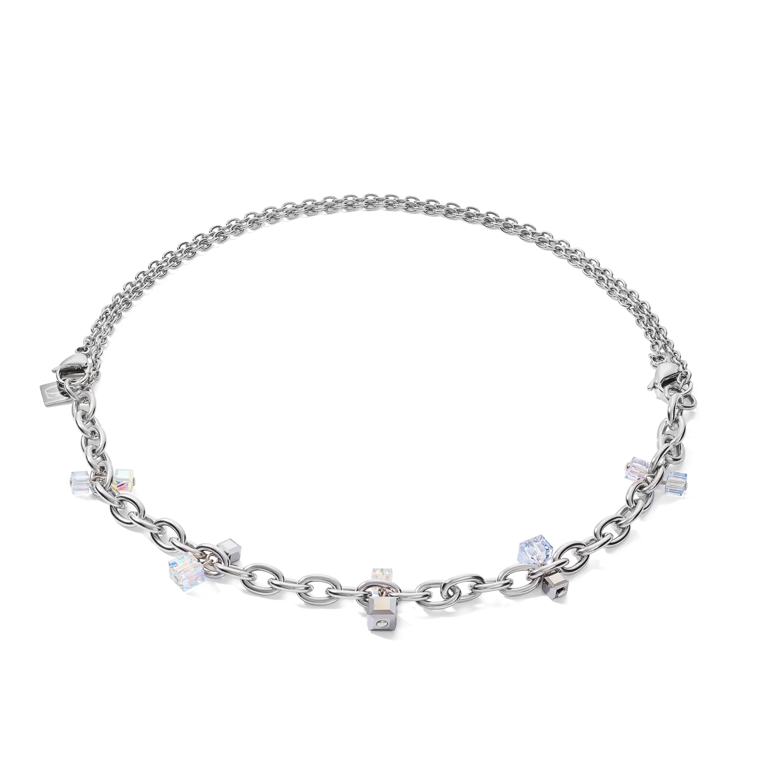 Necklace casual & chunky chain stainless steel & Crystals silver-crystal