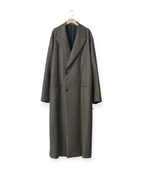 OVERSIZED MAXI-LENGTH PEAKED LAPELED COAT "GLEN CHECK"