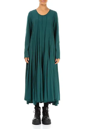 Pleated Flared Maxi Emerald Cotton Dress