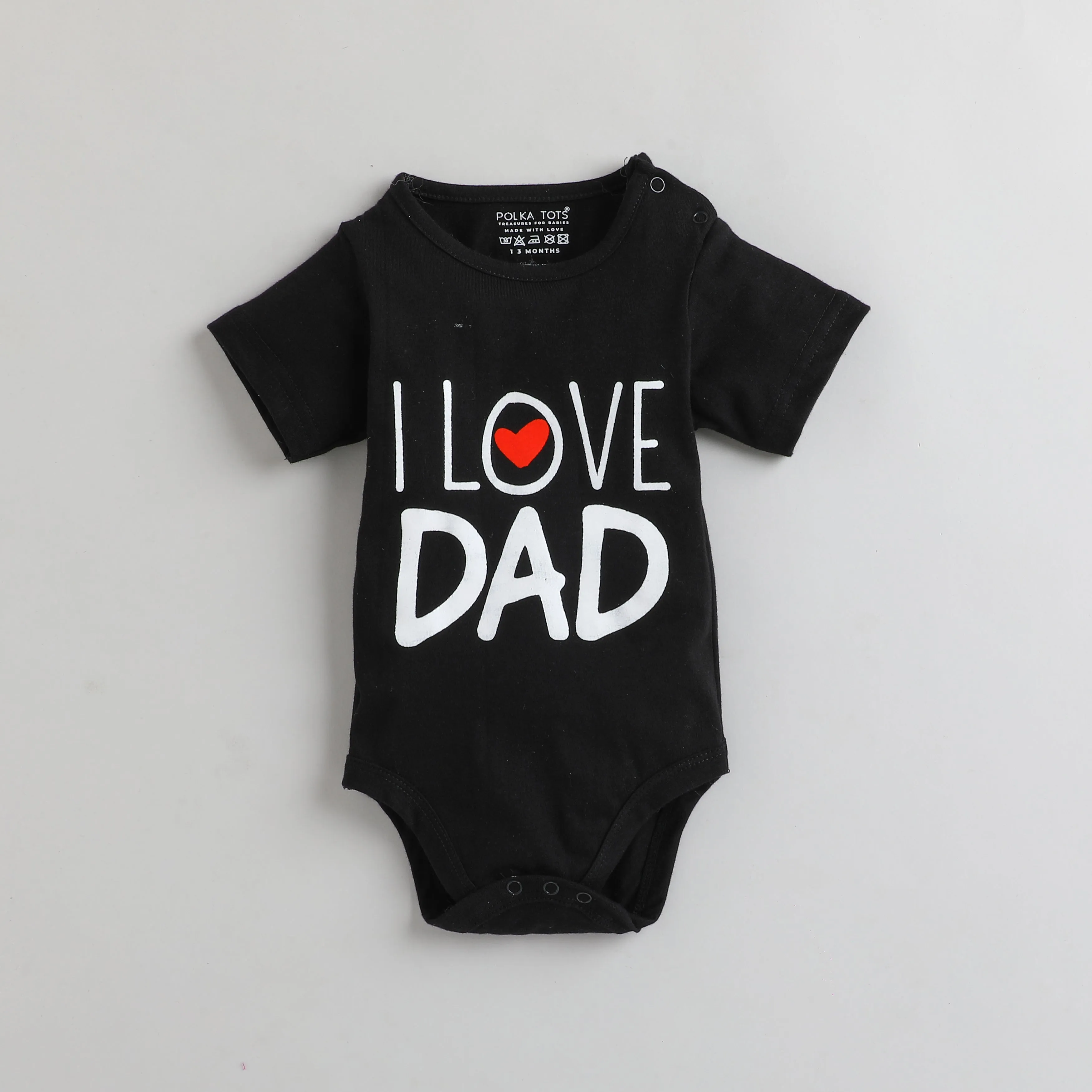 Polka Tots Half Sleeves I Love Dad Antibacterial Fabric Onesie - Black