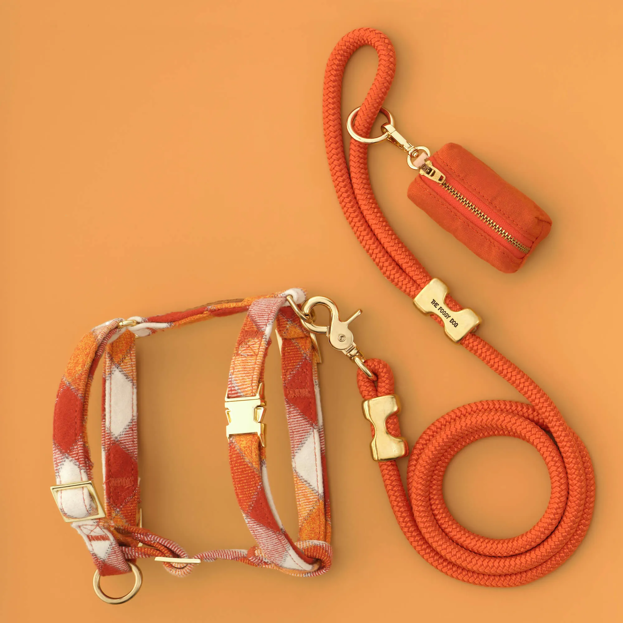 Pumpkin Spice Plaid Flannel Harness Walk Set