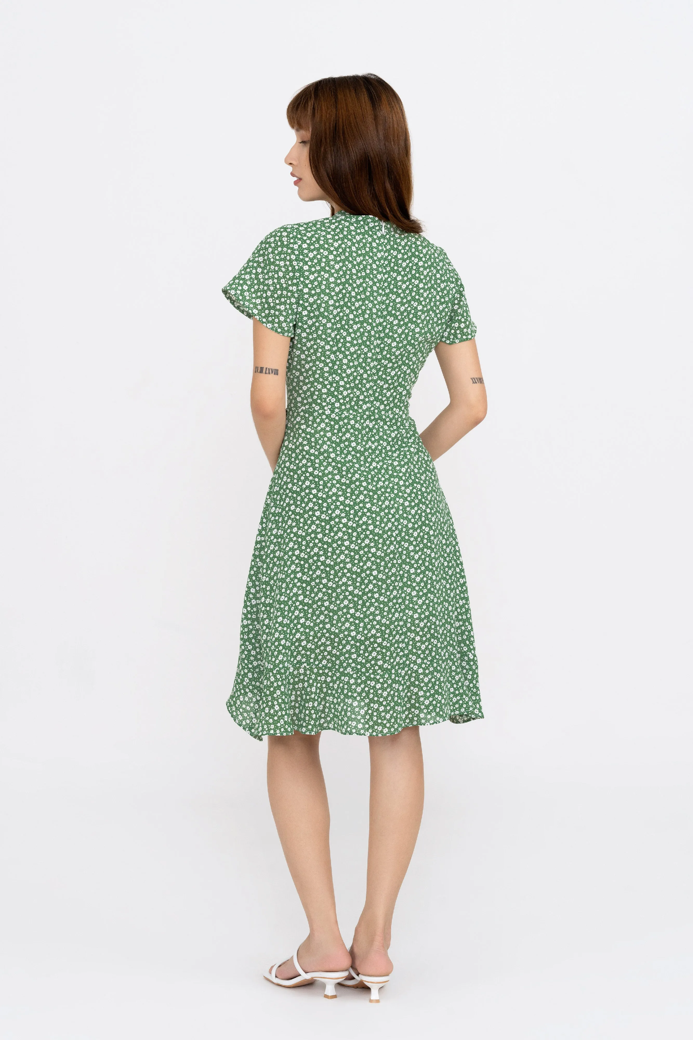 Raelynn Faux Wrap Dress in Shamrock Green