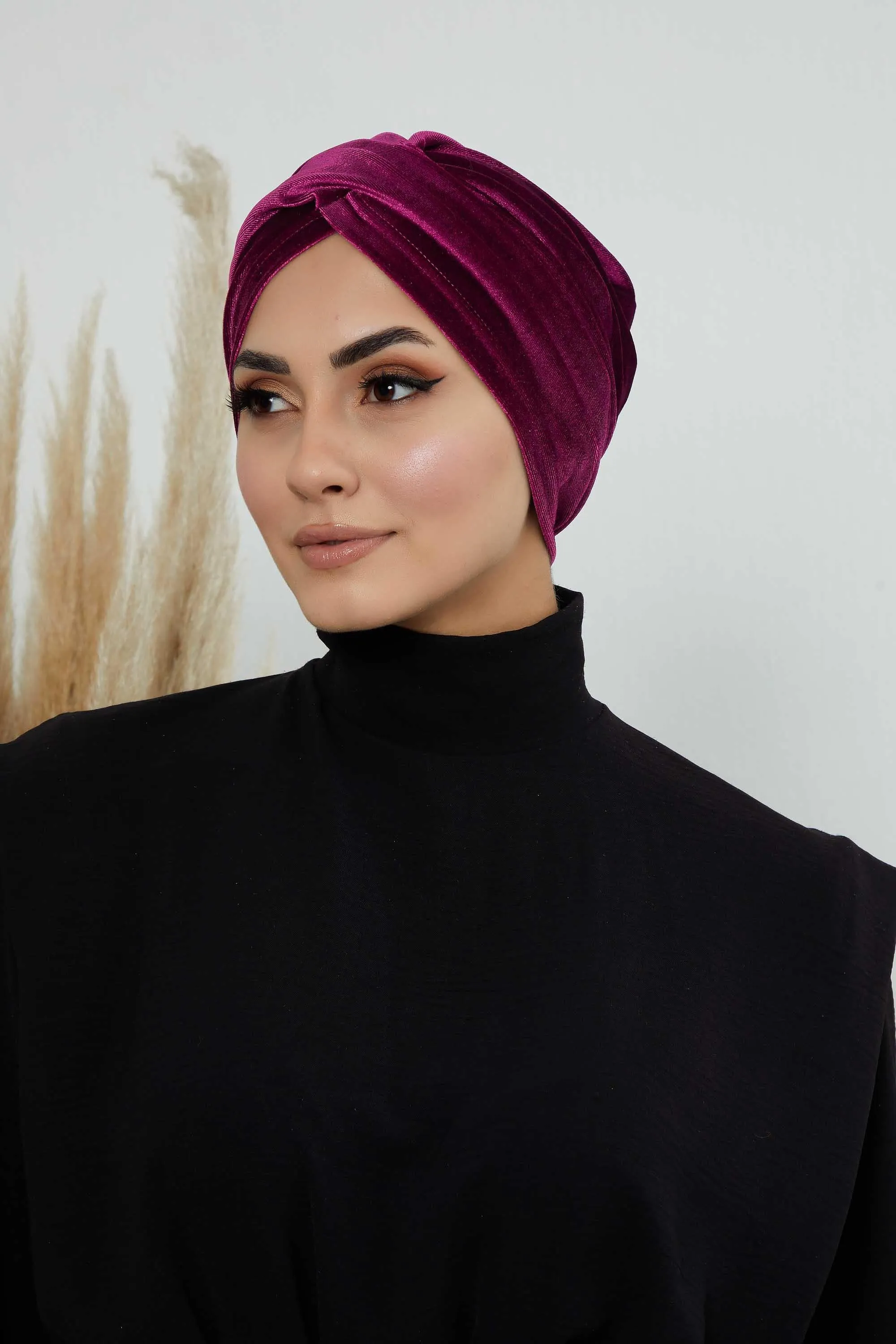 Super Soft Velvet Pre-Tied Turban, Comfortable Lightweight Winter Bonnet Cap for Women, Easy Wrap Women Head Covering, Chemo Cancer Cap,B-9K