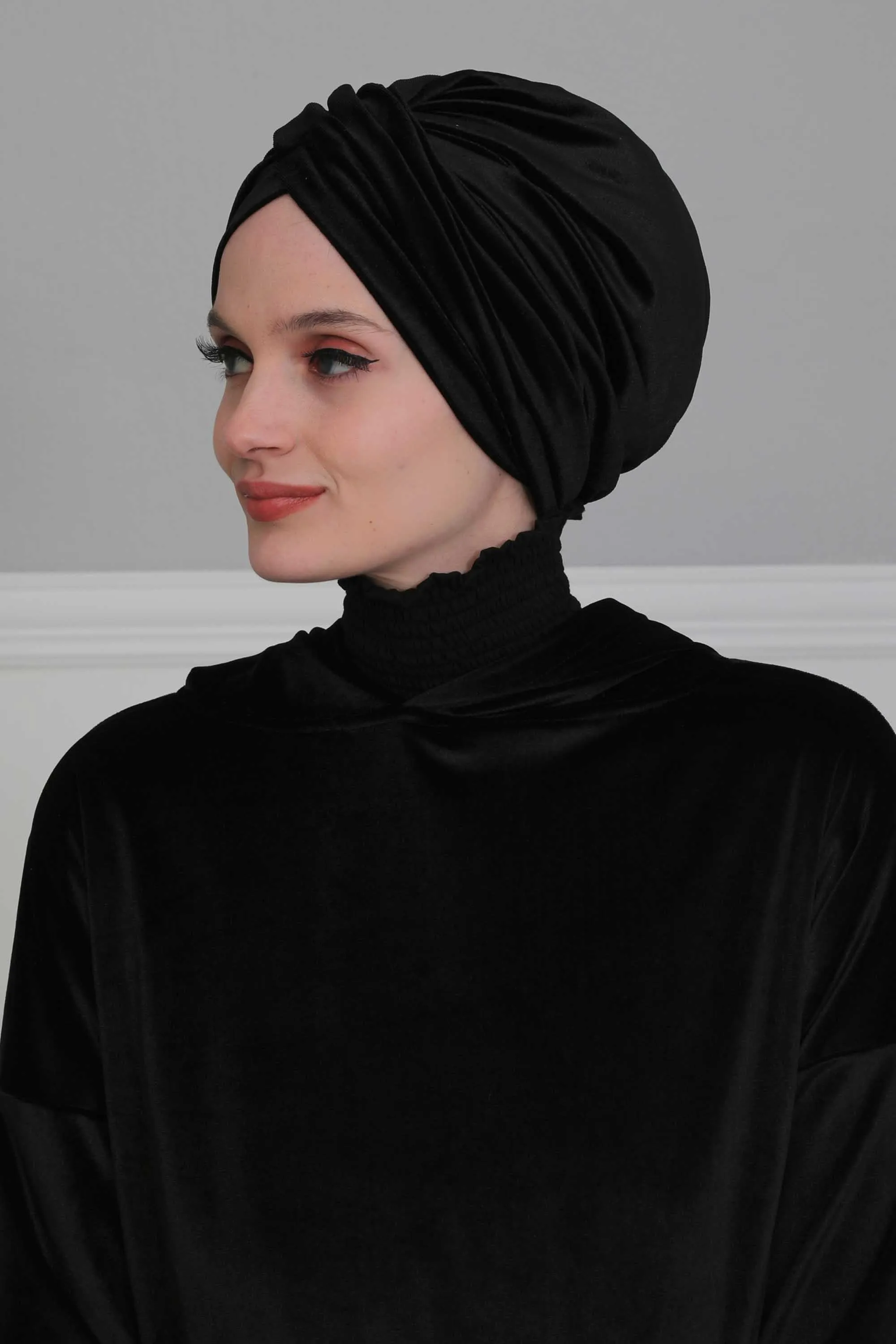 Super Soft Velvet Pre-Tied Turban, Comfortable Lightweight Winter Bonnet Cap for Women, Easy Wrap Women Head Covering, Chemo Cancer Cap,B-9K