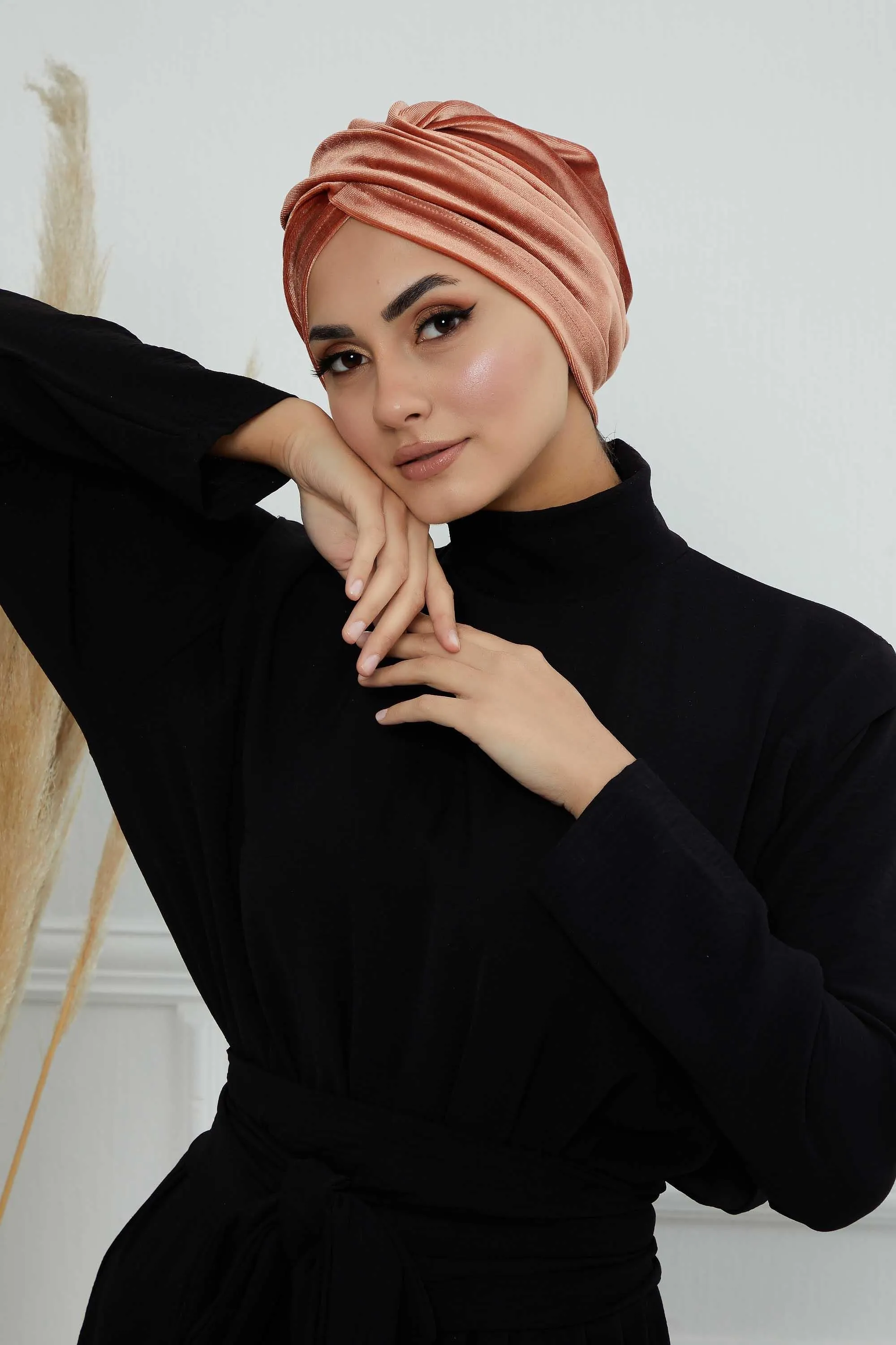 Super Soft Velvet Pre-Tied Turban, Comfortable Lightweight Winter Bonnet Cap for Women, Easy Wrap Women Head Covering, Chemo Cancer Cap,B-9K