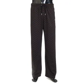 Triomphe Monogram Print Track Pants In Black & Brown Double Face Jersey