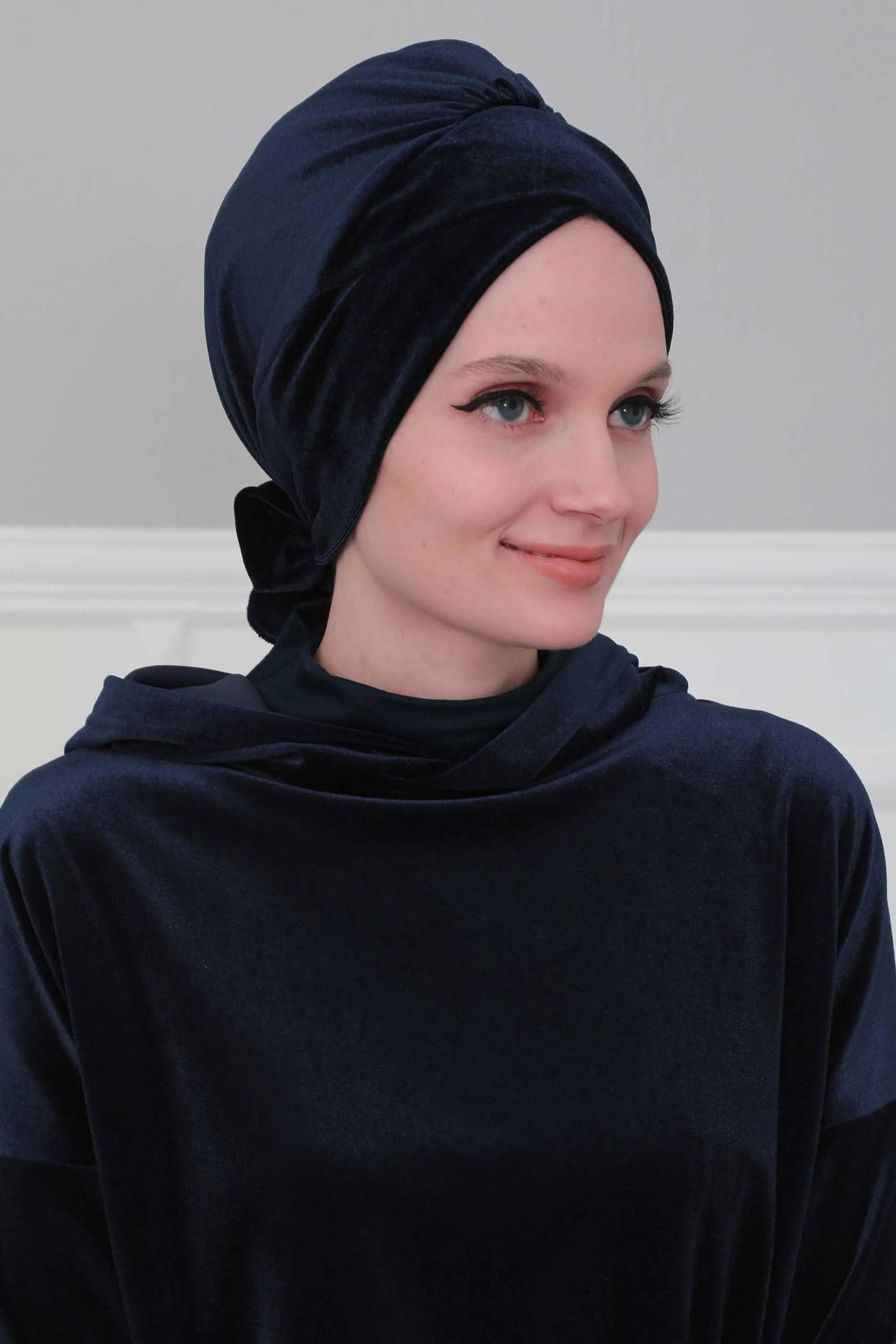 Velvet Instant Turban Cap with Long Tails at the Back Side, Lightweight Turban Head Cover for Women, Velvet Chemo Headwear Bonnet Cap,B-31K