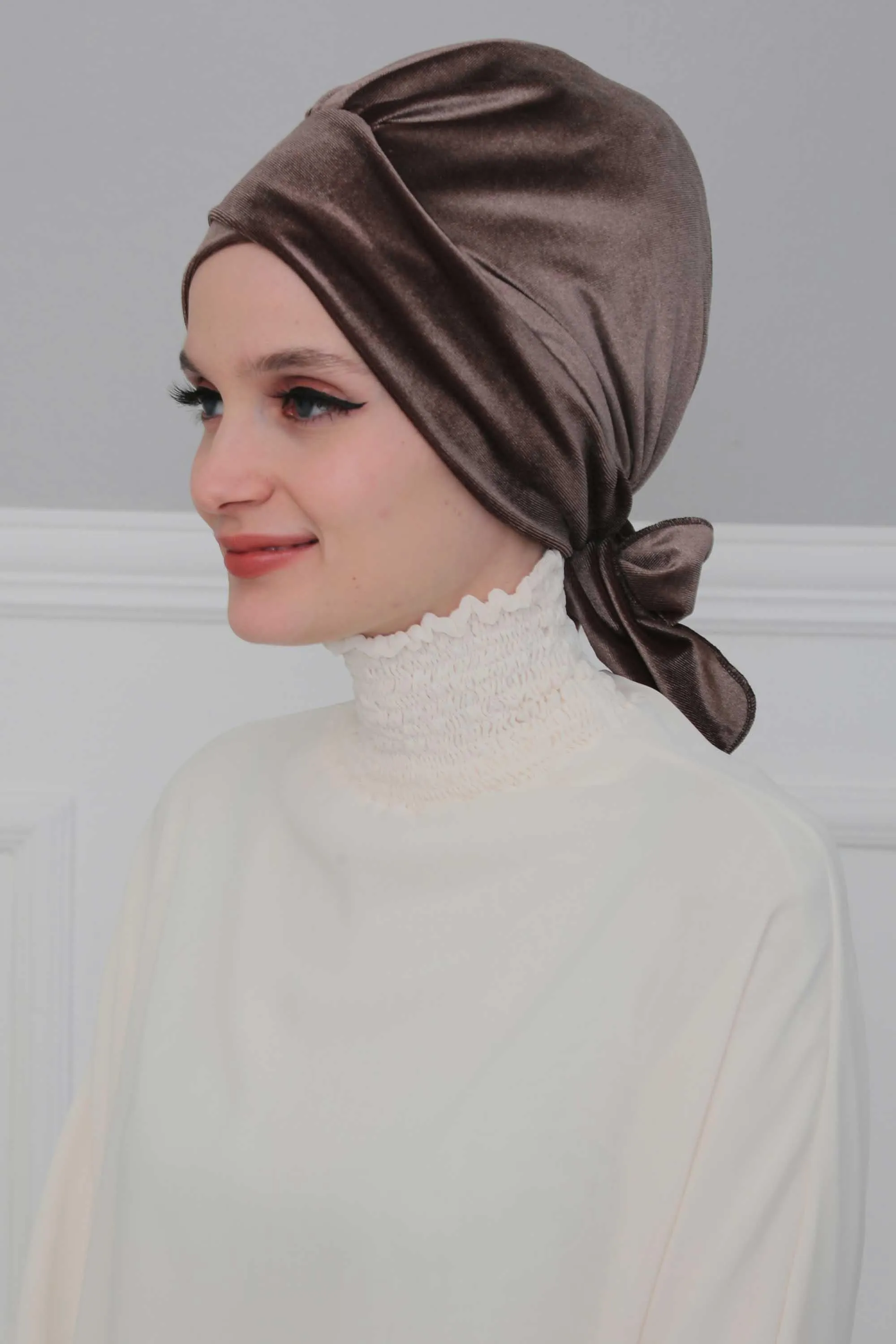 Velvet Instant Turban Cap with Long Tails at the Back Side, Lightweight Turban Head Cover for Women, Velvet Chemo Headwear Bonnet Cap,B-31K