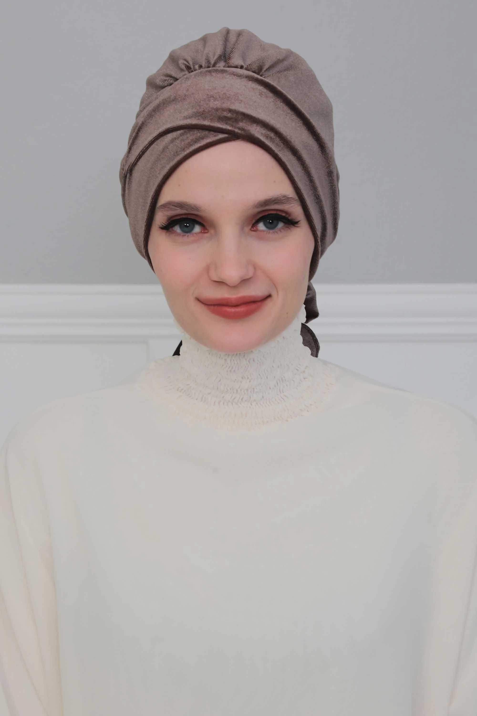 Velvet Instant Turban Cap with Long Tails at the Back Side, Lightweight Turban Head Cover for Women, Velvet Chemo Headwear Bonnet Cap,B-31K