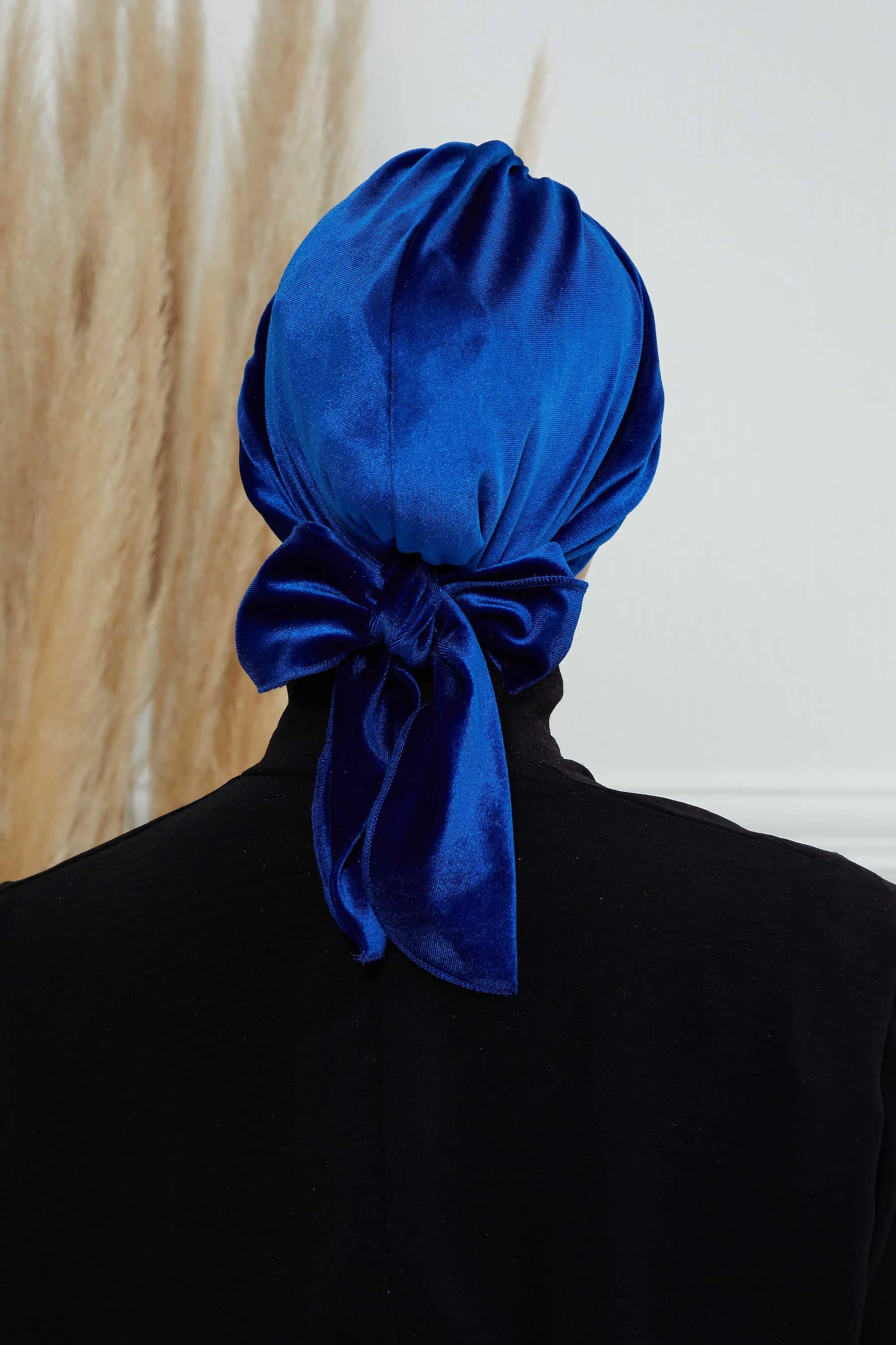 Velvet Instant Turban Cap with Long Tails at the Back Side, Lightweight Turban Head Cover for Women, Velvet Chemo Headwear Bonnet Cap,B-31K