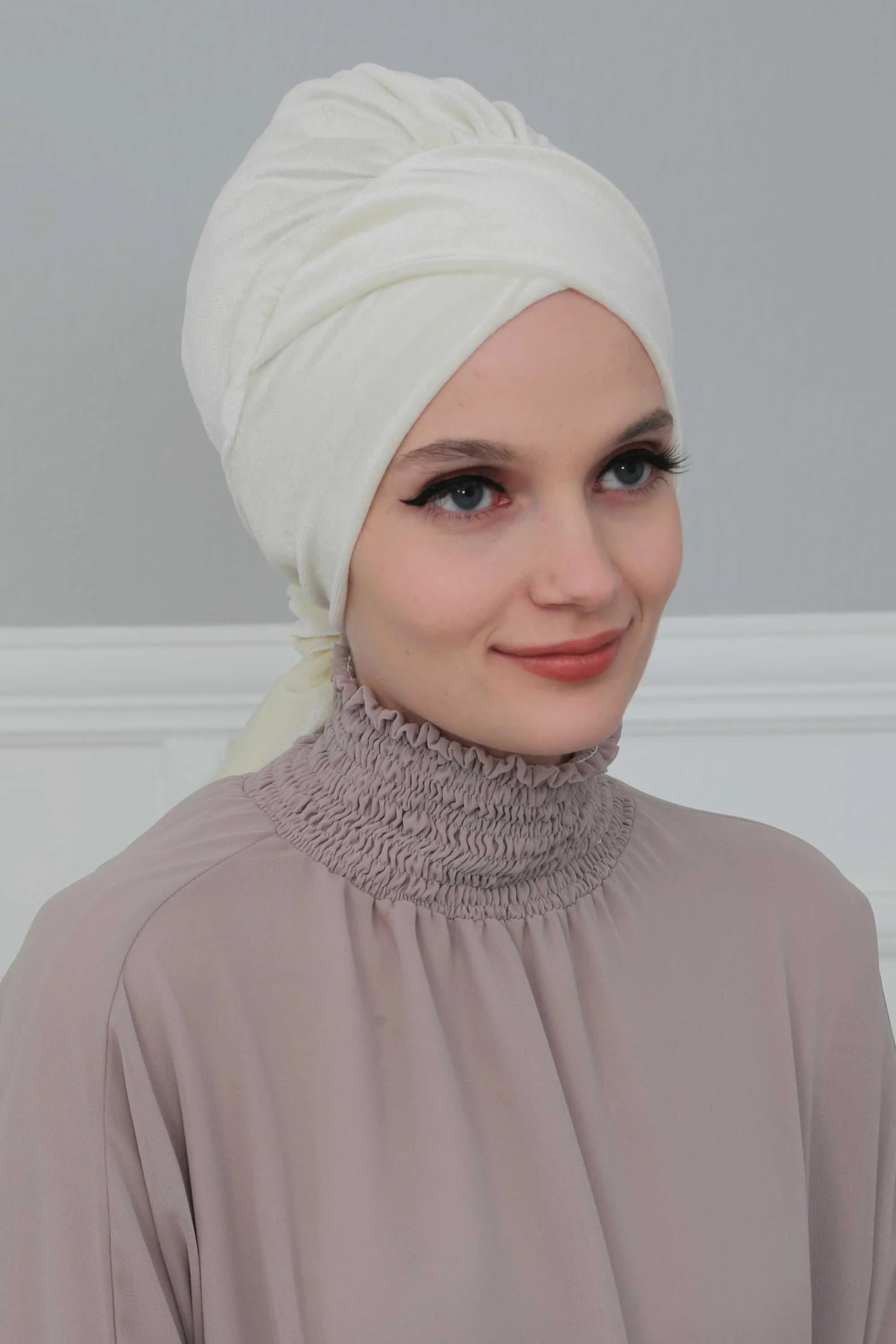 Velvet Instant Turban Cap with Long Tails at the Back Side, Lightweight Turban Head Cover for Women, Velvet Chemo Headwear Bonnet Cap,B-31K