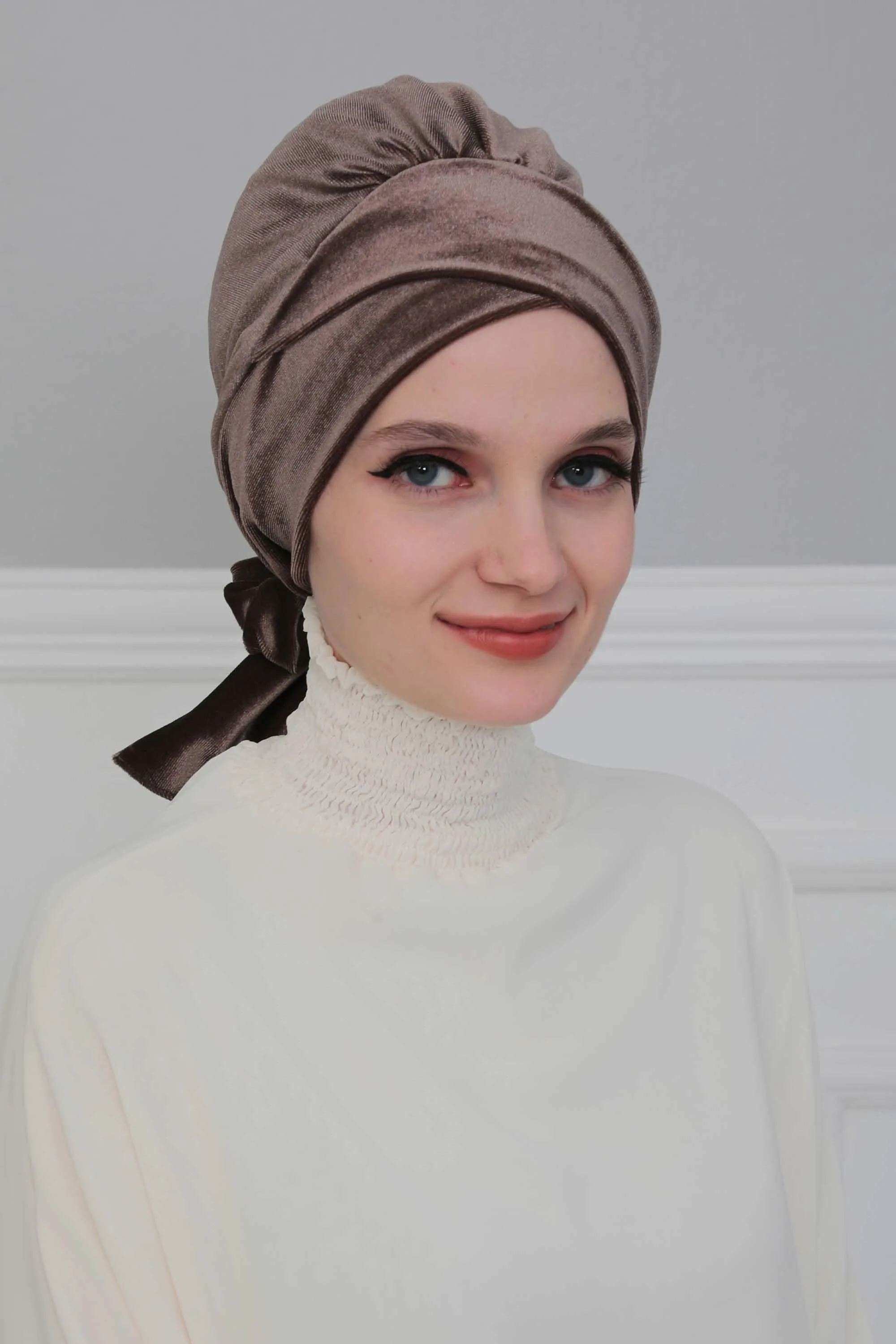 Velvet Instant Turban Cap with Long Tails at the Back Side, Lightweight Turban Head Cover for Women, Velvet Chemo Headwear Bonnet Cap,B-31K