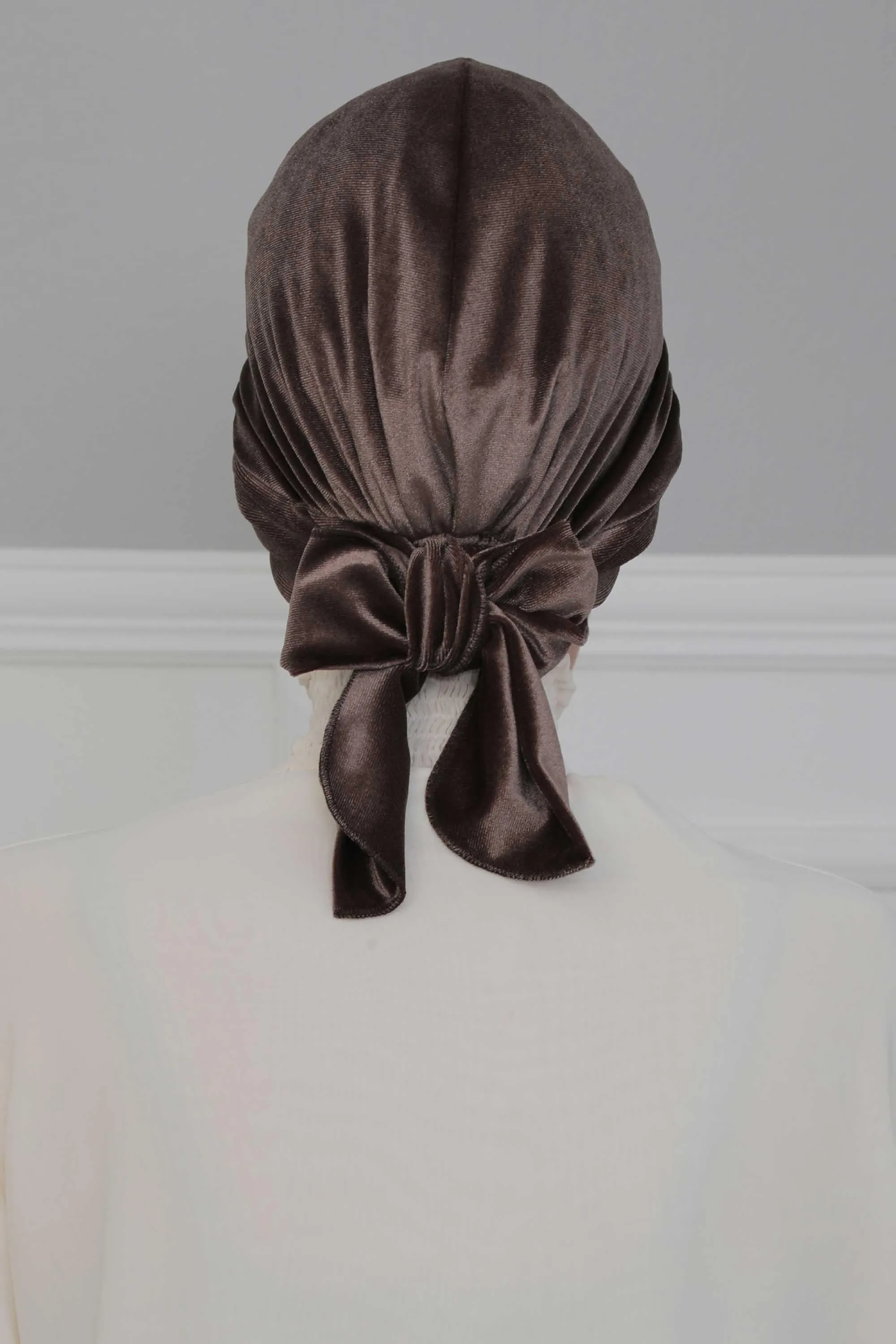 Velvet Instant Turban Cap with Long Tails at the Back Side, Lightweight Turban Head Cover for Women, Velvet Chemo Headwear Bonnet Cap,B-31K