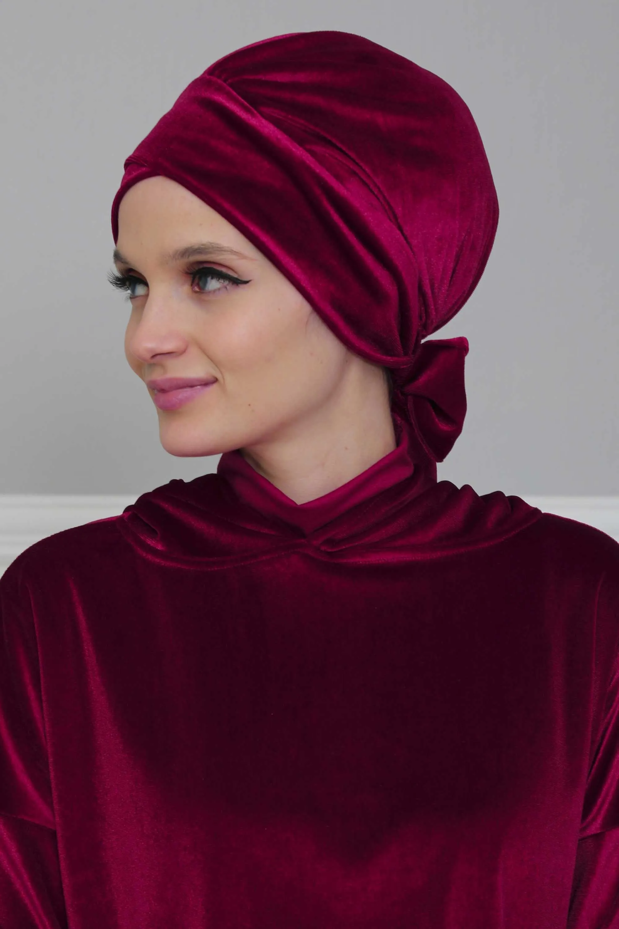 Velvet Instant Turban Cap with Long Tails at the Back Side, Lightweight Turban Head Cover for Women, Velvet Chemo Headwear Bonnet Cap,B-31K