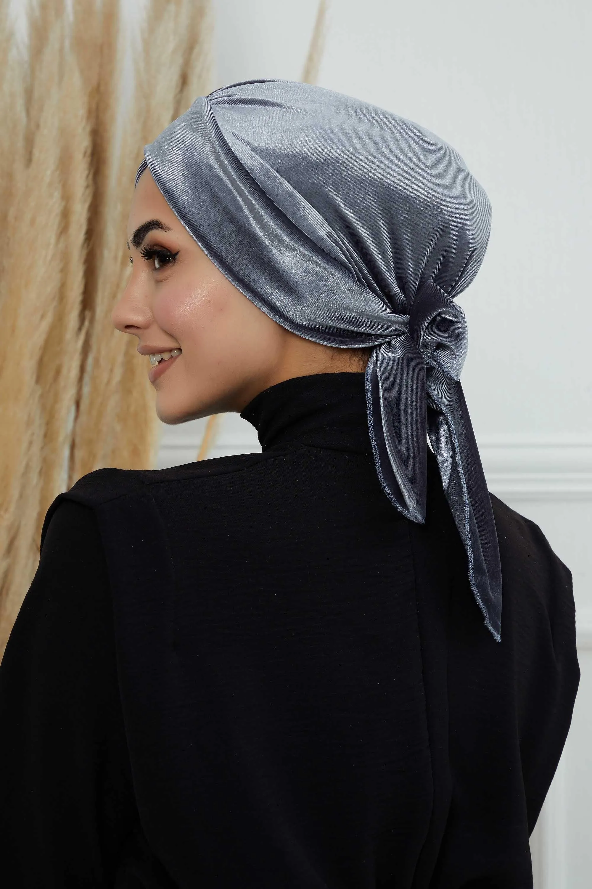 Velvet Instant Turban Cap with Long Tails at the Back Side, Lightweight Turban Head Cover for Women, Velvet Chemo Headwear Bonnet Cap,B-31K