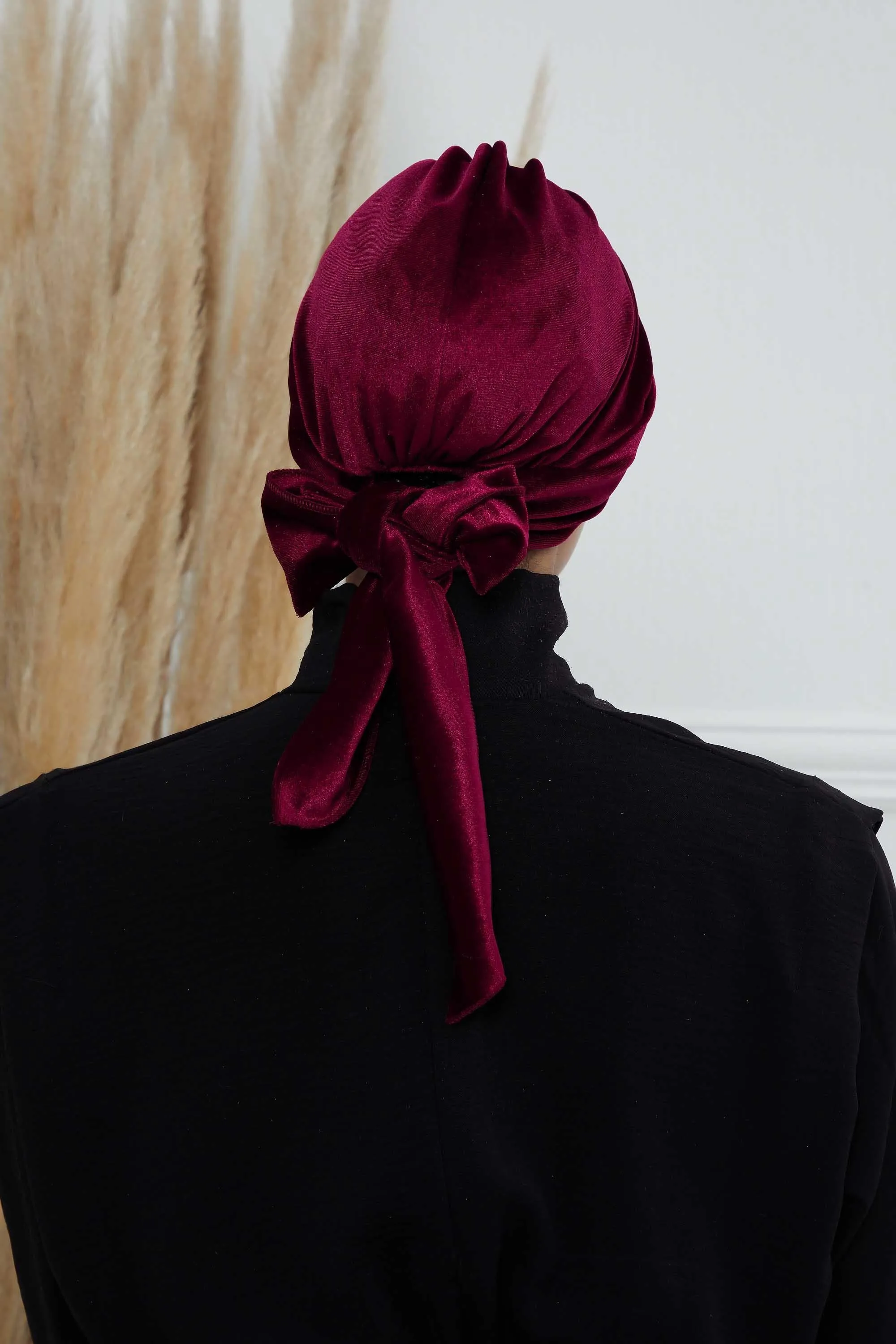 Velvet Instant Turban Cap with Long Tails at the Back Side, Lightweight Turban Head Cover for Women, Velvet Chemo Headwear Bonnet Cap,B-31K