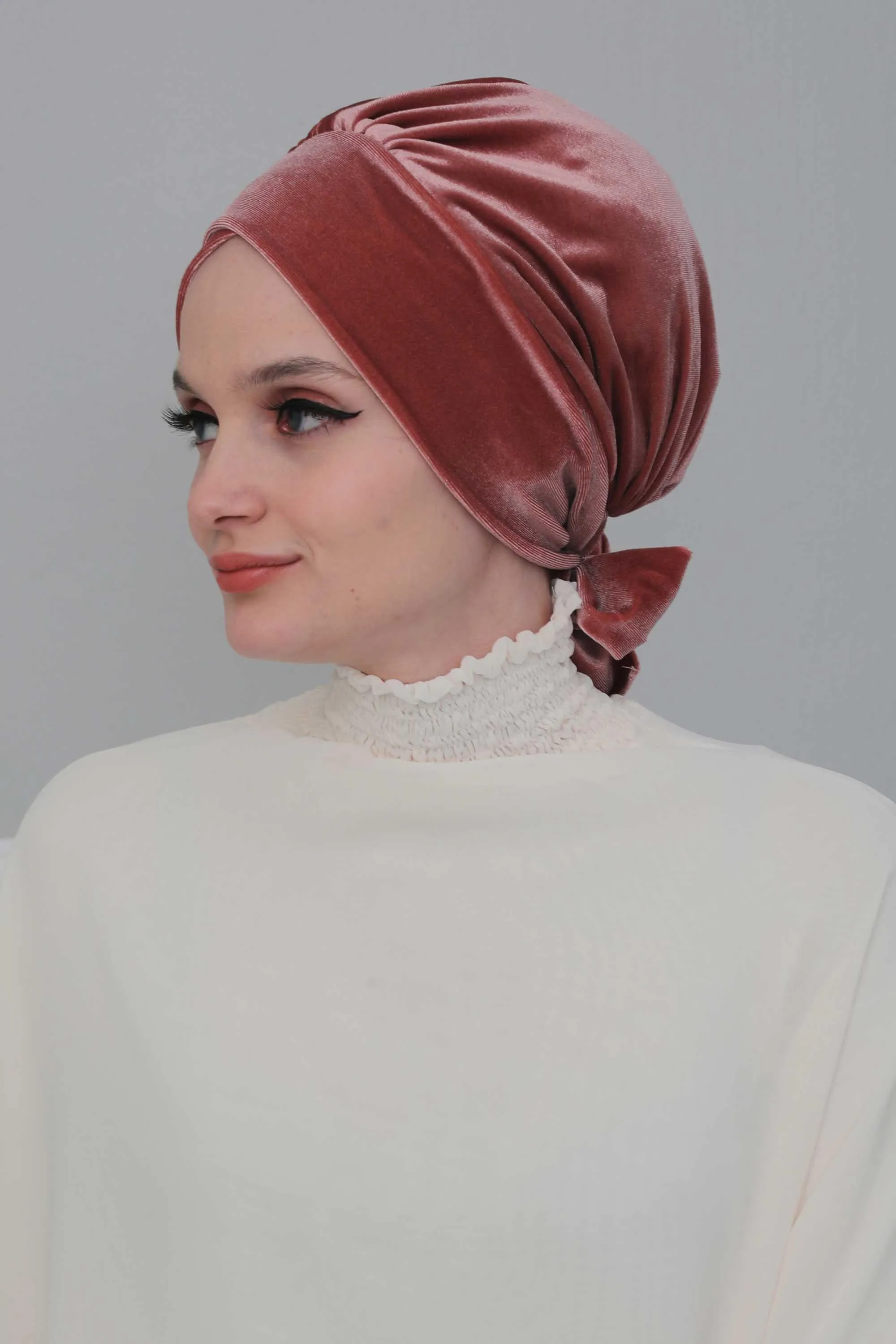 Velvet Instant Turban Cap with Long Tails at the Back Side, Lightweight Turban Head Cover for Women, Velvet Chemo Headwear Bonnet Cap,B-31K