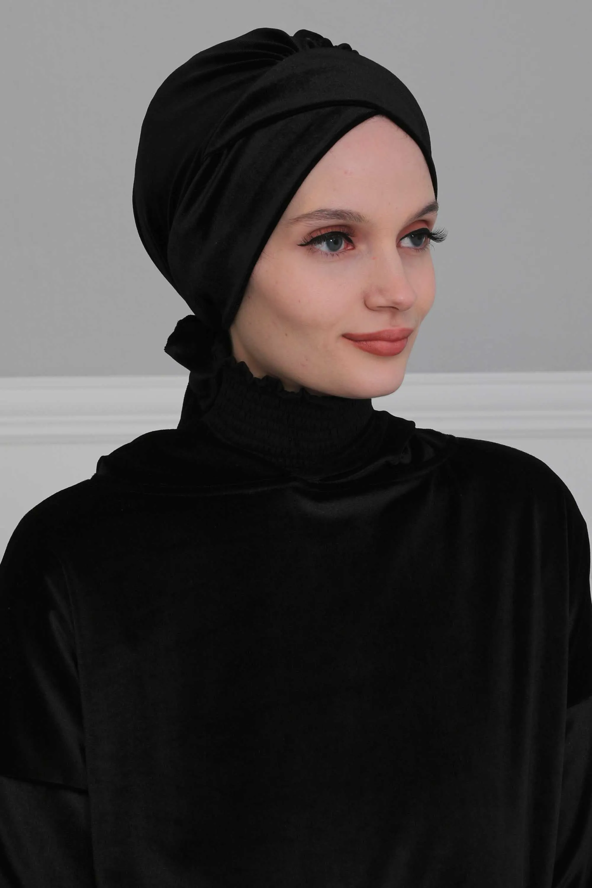 Velvet Instant Turban Cap with Long Tails at the Back Side, Lightweight Turban Head Cover for Women, Velvet Chemo Headwear Bonnet Cap,B-31K