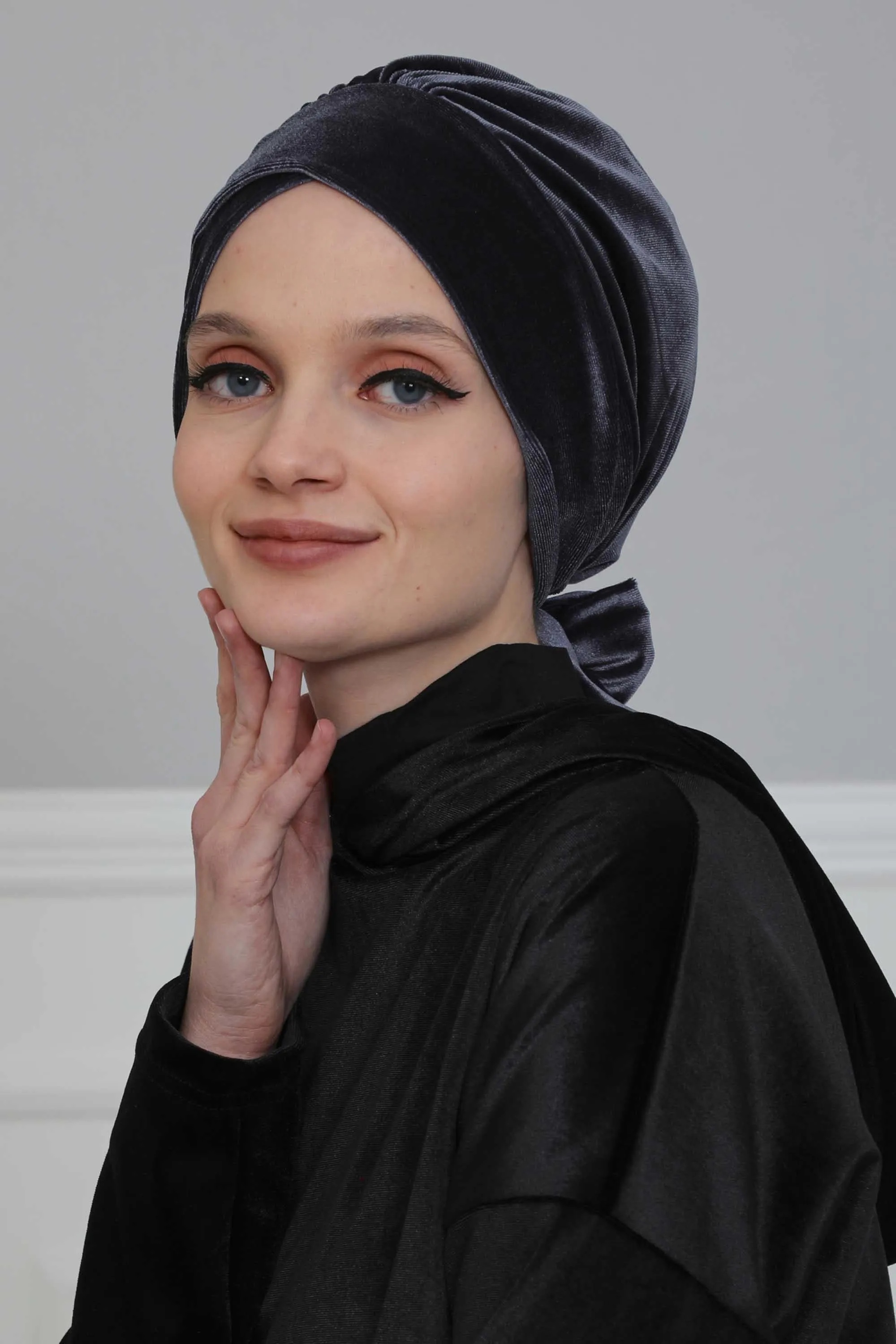 Velvet Instant Turban Cap with Long Tails at the Back Side, Lightweight Turban Head Cover for Women, Velvet Chemo Headwear Bonnet Cap,B-31K