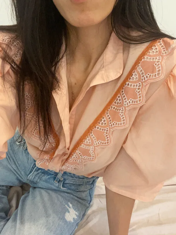 Vintage Peach Hand Dyed Short-Sleeved Blouse