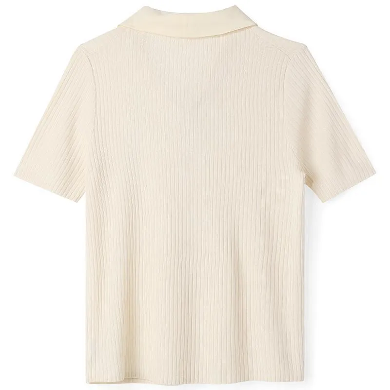 White Acetate V-neck Knit Top